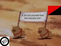 Two dogs carrying a banner