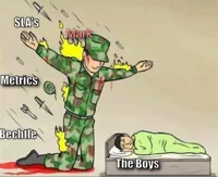 Soldier protecting sleeping child