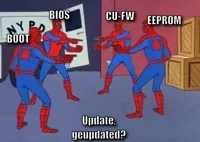 4 Spiderman pointing at each other