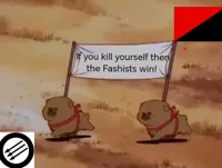 Two dogs carrying a banner