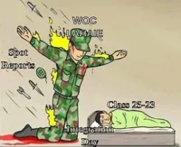 Soldier protecting sleeping child