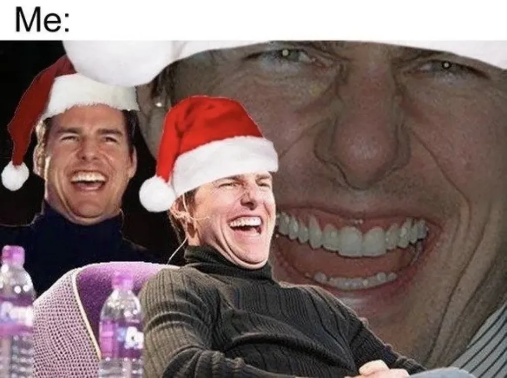 Tom Cruise laugh christmas santa hat