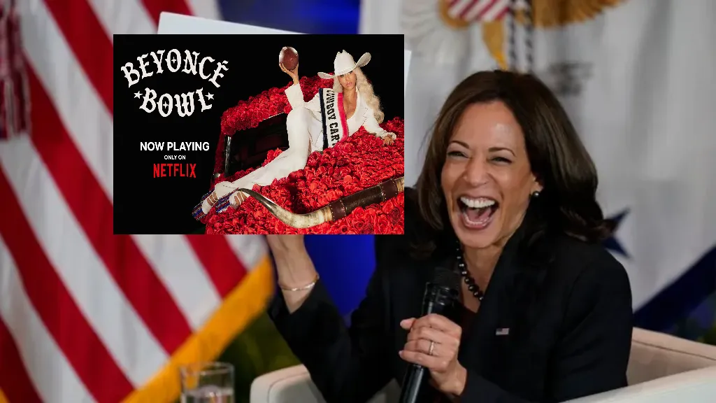 Kamala Harris holding sign