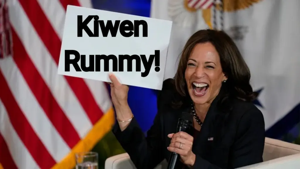 Kamala Harris holding sign