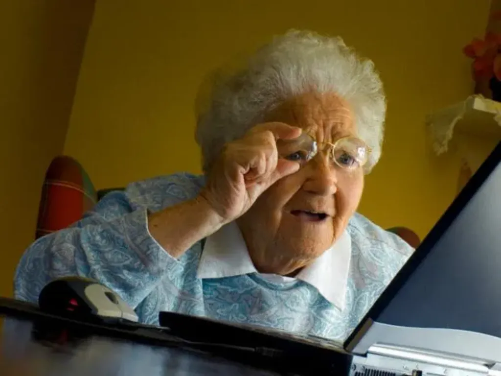 Old lady at computer finds the Internet