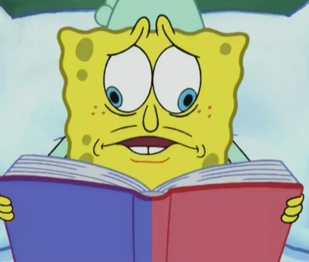 crosseyed spongebob reading