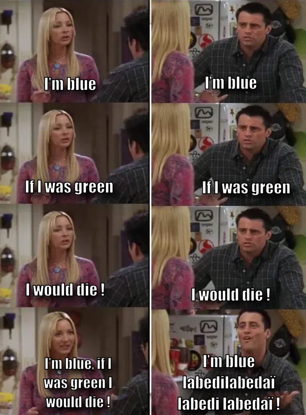 Phoebe teaching Joey in Friends