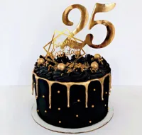 25th birthday cake black and gold