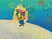 Backpack guy on fire spongebob