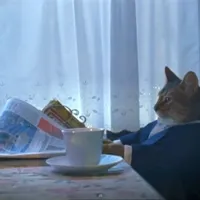 Cat reading the paper