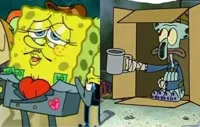 Fancy SpongeBob and poor Carlo