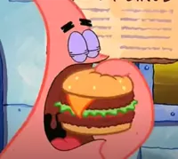 Patrick eats a Krabby Double Deluxe in 1 bite