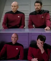 Picard Riker listening to a pun