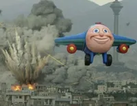 Plane flying from explosions