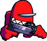 Red impostor pointing a gun