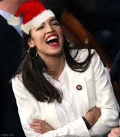 Santa hat laughing AOC