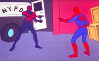 spider-man 2099 pointing at 60s spider-man