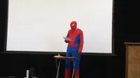 Spider-Man doing a presentation