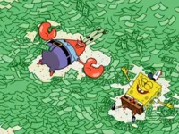 Spongebob and Mr.Krebs bathing in money