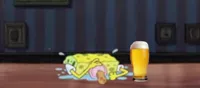 Spongebob depressed at the bar with beer