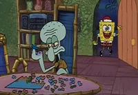 spongebob enters squidward's house