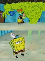 SpongeBob looking up at monster