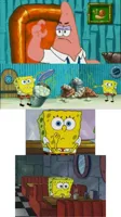 spongebob making a point then gives up