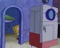 spongebob peeking around the corner