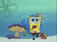 Spongebob running from explosion