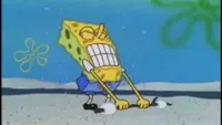 spongebob struggling to lift