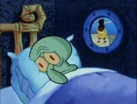 Squidward sleeping with spongebob outside